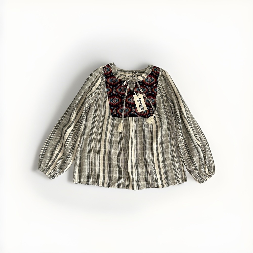 Savanna Jane Aztec Peasant Top S Embroidered Boho Western Tunic Blouse NWT